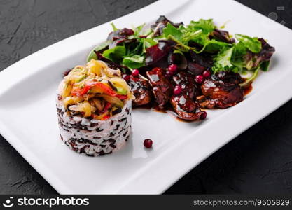 Rice with vegetables in a plate