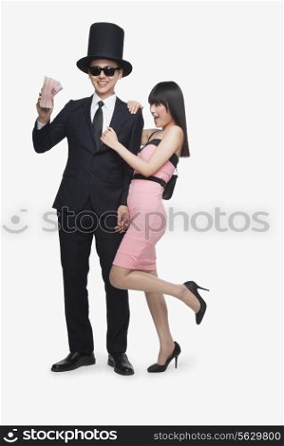 Rich Man Holding Money with Girl