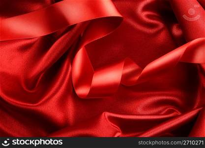 Rich red color satin fabric with ribbon