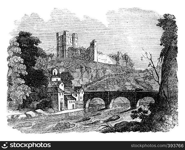 Richmond Castle, vintage engraved illustration. Colorful History of England, 1837.
