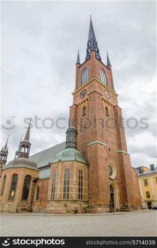 Riddarholmen Church tower at Stockholm, Sweden. Its the burial church of the Swedish monarchs since 1632.
