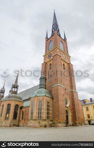 Riddarholmen Church tower at Stockholm, Sweden. Its the burial church of the Swedish monarchs since 1632.