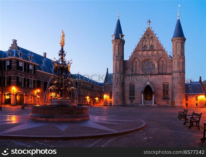 Riderzaal of Binnenhof - Dutch Parliamentat at night, The Hague, Holland. Binnenhof - Dutch Parliament, Holland