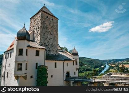 Riedenburg, Germany - July 29, 2020  Prunn castle in the Altmuehltal valley at Riedenburg,