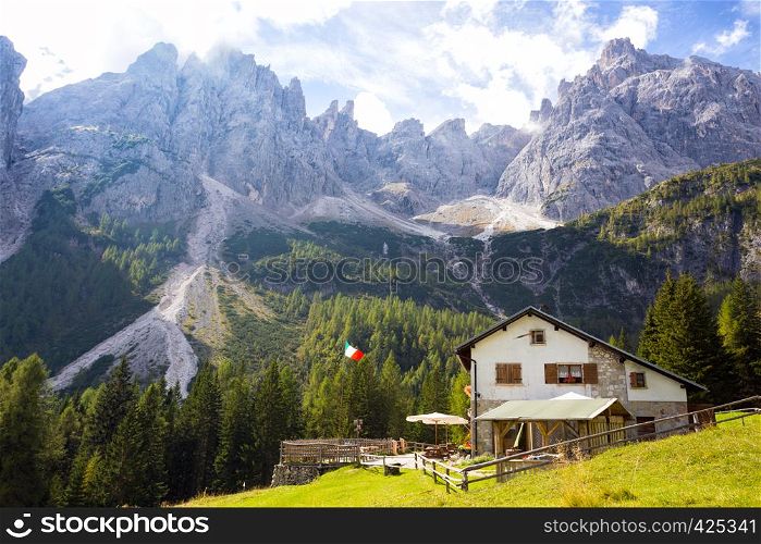 rifugio Lunelli at the Dolomites mountains, Italy