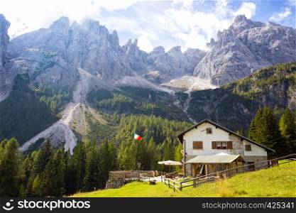 rifugio Lunelli at the Dolomites mountains, Italy