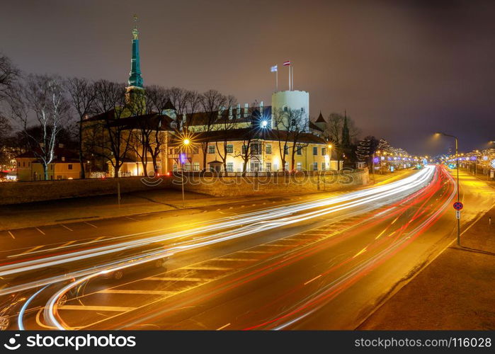 Riga. Riga Castle.. Castle residence of the President of Latvia in the night illumination. Riga. Latvia.