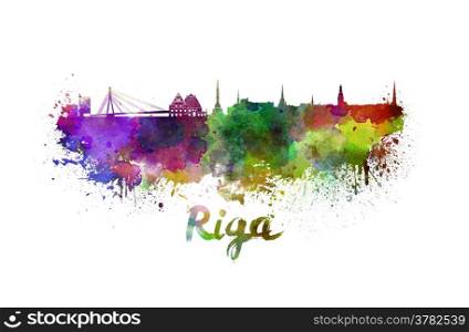 Riga skyline in watercolor splatters with clipping path. Riga skyline in watercolor