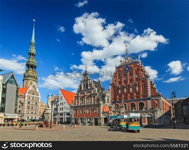 Riga Town Hall Square, House of the Blackheads and St. Peter&rsquo;s Church, Riga, Latvia