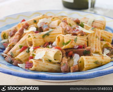 Rigatoni Pasta with a Tomato and Pancetta Sauce