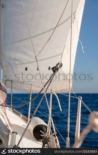 Rigging, ropes, shrouds and sail crop on the yacht&#xA;