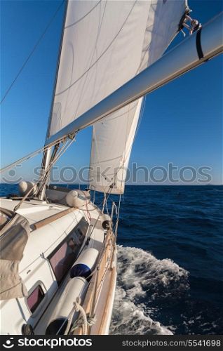 Rigging, ropes, shrouds and sail crop on the yacht&#xA;