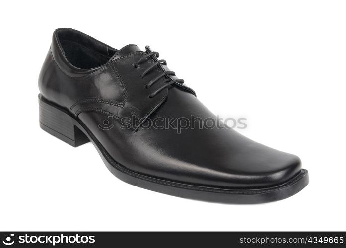 Right man&acute;s black shoe isolated on white background