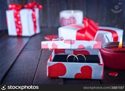 ring in box for present on a table