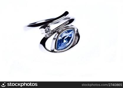ring with sapphire. Close-up gem