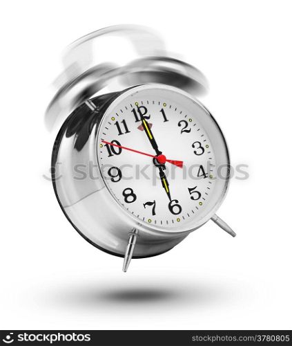 Ringing classical alarm clock isolated on white background