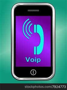 Ringing Icon On Mobile Phone Shows Smartphone Call. Voip On Phone Showing Voice Over Internet Protocol Or Ip Telephony