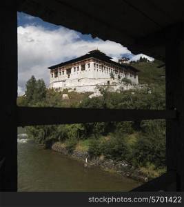 Rinpung Dzong viewed through a window, Paro Valley, Paro District, Bhutan