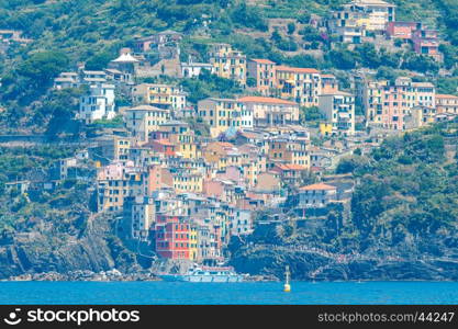 Riomaggiore. Italian village on the coast.. Riomaggiore village in the Cinque Terre National Park. Italy. Liguria.