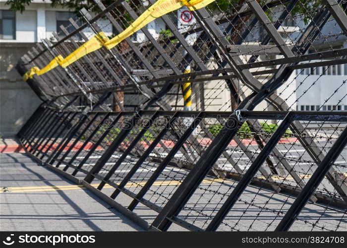 Riot barriers in street