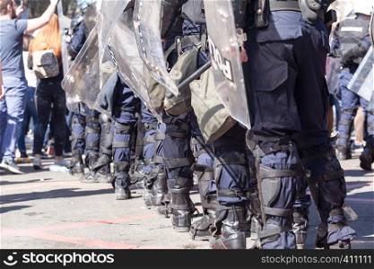 Riot police on duty during protest