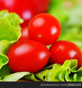 ripe and juicy cherry tomatoes and lettuce