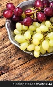 Ripe autumn grapes. Ripe large grapes on a stylish dish