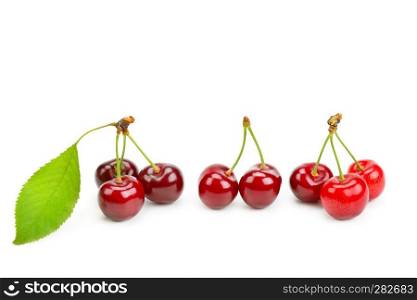 Ripe cherries isolated on white background. Healthy food. Free space for text.