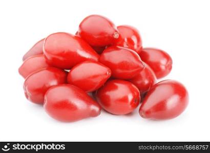 Ripe cornel berries isolated on white