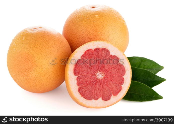 Ripe cut red grapefruit isolated on white background