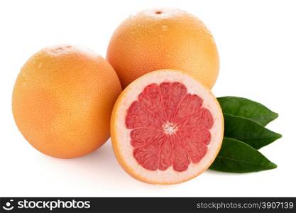 Ripe cut red grapefruit isolated on white background