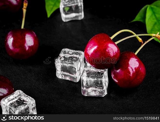 Ripe fresh cherry berry on wood table