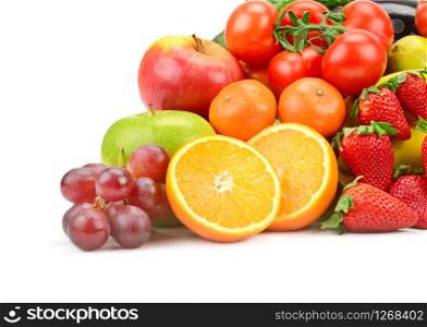 Ripe fruits and vegetables isolated on white background
