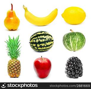 Ripe fruits set isolated on white background