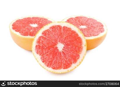 Ripe grapefruit and slice isolated on white background