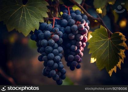 Ripe  Grapes In A Vineyard.  Generative AI 