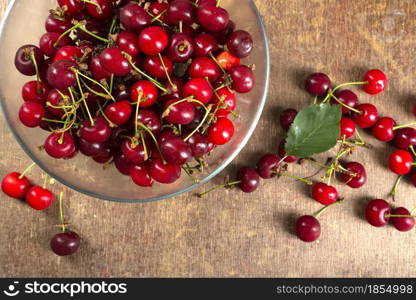 Ripe juicy berries cherries in a bowl.