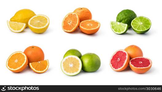 ripe lemon fruit isolated on white background. citrus fruit set. citrus fruit set