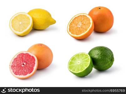 ripe lemon fruit isolated on white background. citrus fruit set. citrus fruit set