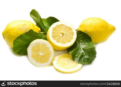 ripe lemons on white background