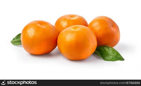 Ripe mandarin with leaves close-up on a white background. Tangerine orange with leaves on a white background. with clipping path