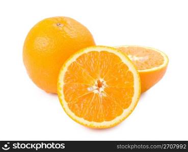 Ripe orange fruit and slice isolated on white background