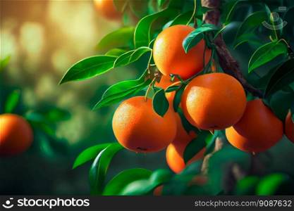 Ripe Oranges Hanging On Tree.  Generative AI  