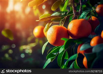 Ripe Oranges Hanging On Tree.  Generative AI  