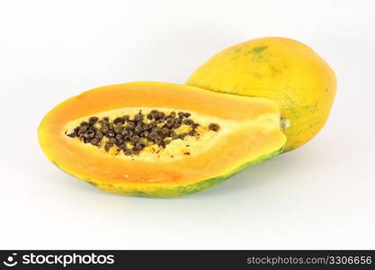 Ripe papaya fruit isolated on white background