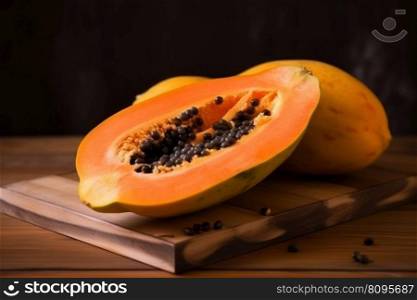 Ripe papaya sliced. Raw seed fruit. Generate Ai. Ripe papaya sliced. Generate Ai