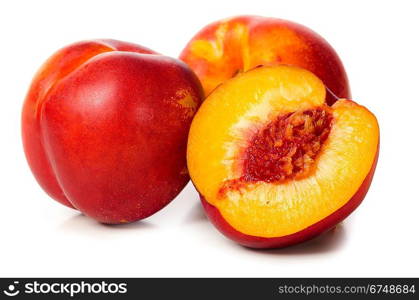 ripe peach isolated on white background