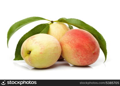 Ripe Peach with Leaf, isolated on White Background