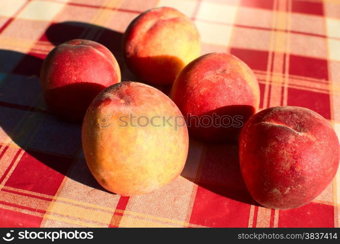 Ripe peaches laying on the table