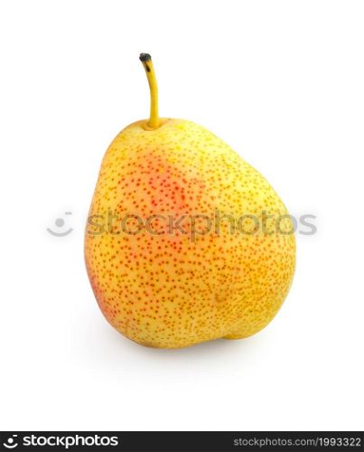 Ripe pear with stem isolated on white background with clipping path